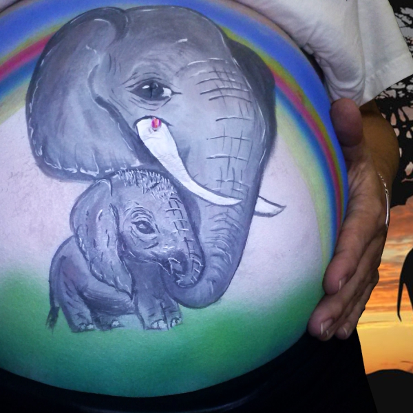 007 Babybauch Bellypaint Körperabformung Skulptur Kunst Gestaltung Elefant 2